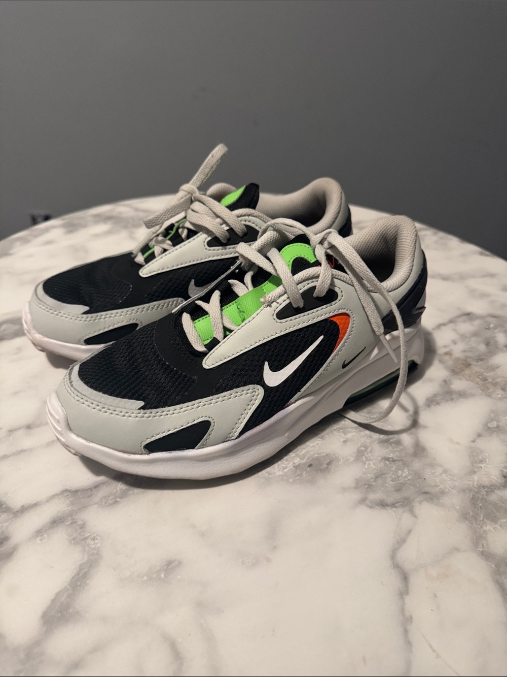 Nike Kids Black, Gray & Neon Green Sneakers with Orange Swoosh